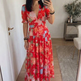 Ione | Short Sleeve V Neck Floral Midi Dress
