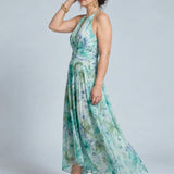 Portia | Pleated Halter Soft Floral Pattern Midi Dress