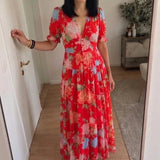 Ione | Short Sleeve V Neck Floral Midi Dress