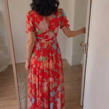 Ione | Short Sleeve V Neck Floral Midi Dress