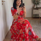 Ione | Short Sleeve V Neck Floral Midi Dress
