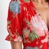 Ione | Short Sleeve V Neck Floral Midi Dress