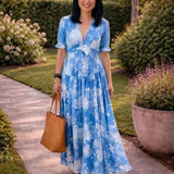 Ione | Short Sleeve V Neck Floral Midi Dress