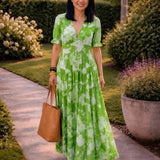 Ione | Short Sleeve V Neck Floral Midi Dress