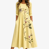 Si Hui - Golden Blossom Pocket Midi Dress