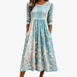 Aqilah - Spring Floral Patchwork Midi Dress