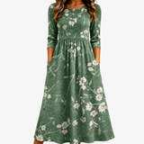 Serene - Evergreen Bloom Relaxed Pocket Midi Dress