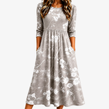 Mei Xuan - Silver Blossom Grace Pocket Midi Dress
