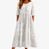 Yasmin - Whispering Garden Elegant Pocket Midi Dress