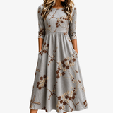 Xin Yi - Autumn Floral Pocket Midi Dress