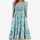 Hui Ting - Golden Bloom Smocked Garden Midi Dress