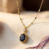 Gold Sapphire Oval Drop Necklace