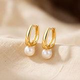 Gold Pearl Hoop Earrings