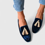 Nadia | Satin-Look Blue Loafers