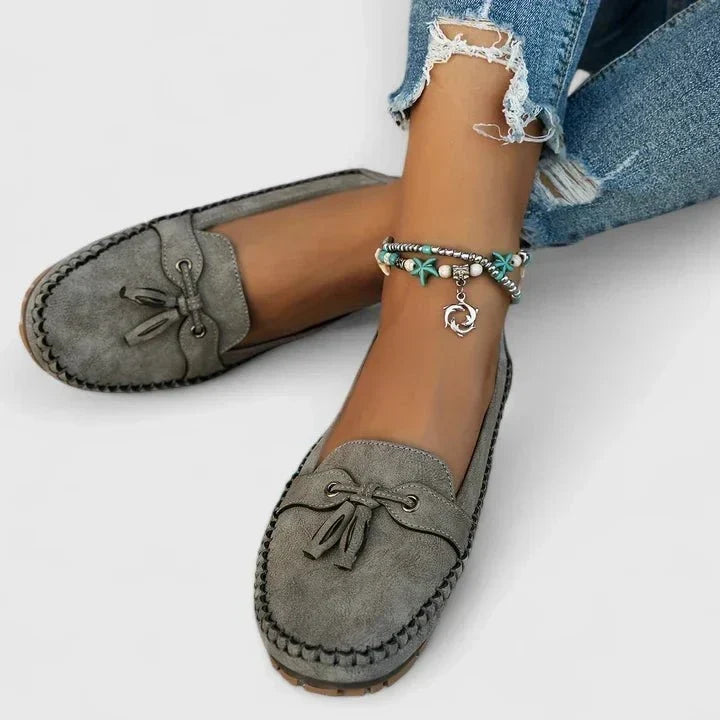 Rachel | Bow-Detail Blue Moccasins