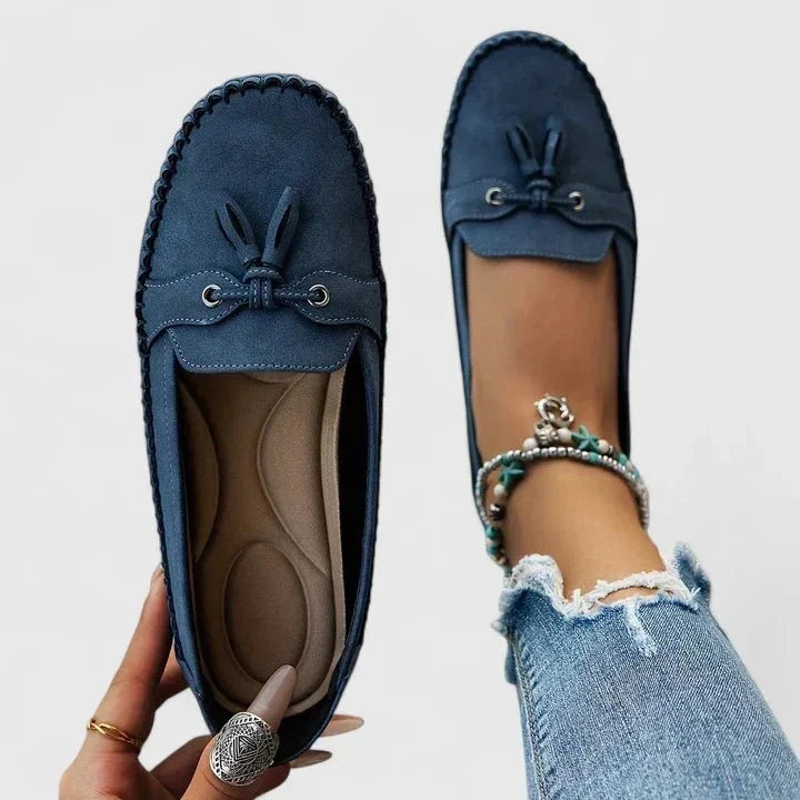 Rachel | Bow-Detail Blue Moccasins