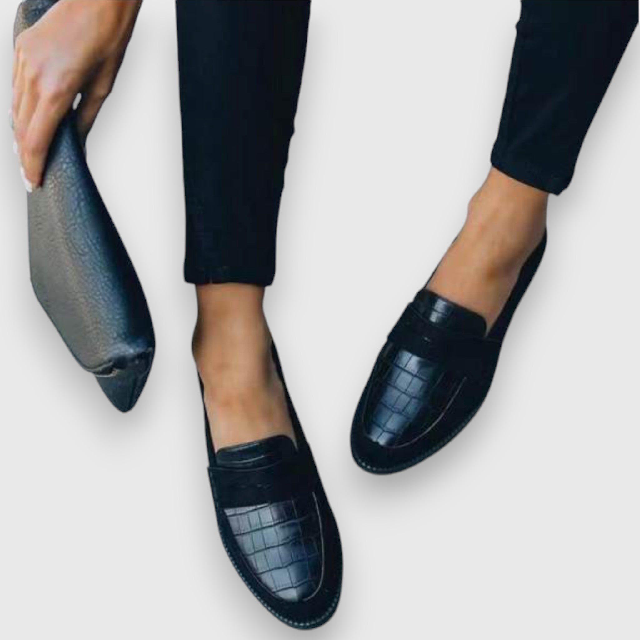 Aqilah | Croc-Embossed Blue Loafers