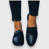 Aqilah | Croc-Embossed Blue Loafers