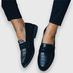 Aqilah | Croc-Embossed Blue Loafers