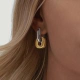 Minimalist Two Tone Gold Oval Earrings