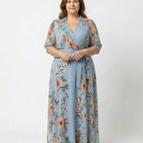 Elowen | Floral Wrap V Neck Maxi Dress
