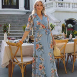 Elowen | Floral Wrap V Neck Maxi Dress